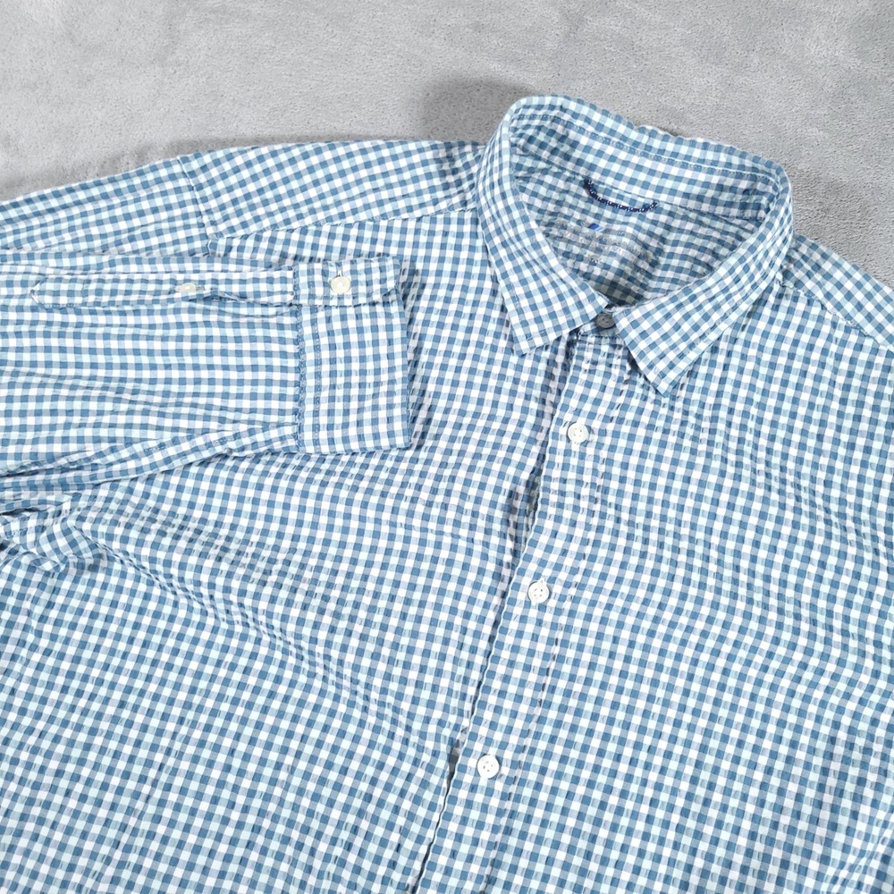 Vineyard Vines Shirt Men XXL Blue Gingham On-The-Go Performance Seersucker Check